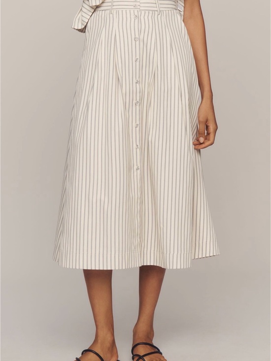 En Saison Dresses & Skirts - Anthropologie En Saison Striped Button-Front Midi Skirt - ivory/navy